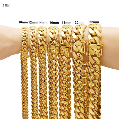 Men Hip Hop Cuban Link Chain Necklace Stainless Steel Vacuum Gold Plated Heavy Chunky Curb Chain Fashion Jewelry