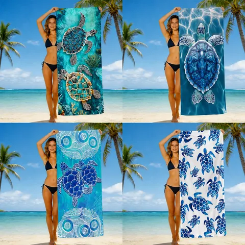 Microfiber Sea Turtle Beach Towel Quick Drying Absorbent Bath Towel Coastal Ocean Theme Print Travel Swim Towel For Adults Kids