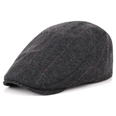 Men's Vintage British Style Flat Cap Wool Blend Plaid Beret Spring Autumn Warm Casual Duckbill Hat Newsboy Cap