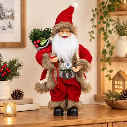 Klassische Nordische Weihnachtsmann Figur 30cm Stehend Ornament Mit Geschenksack Für Haus Tisch Dekoration Urlaub Party Requisiten