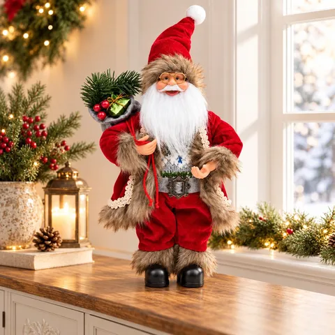 Figurine de Père Noël Nordique Classique de 30cm Ornement Debout Avec Sac Cadeau Pour Décoration de Table de Maison Accessoires Fête