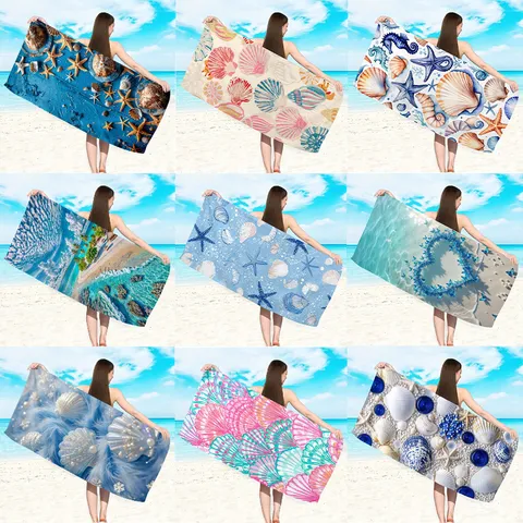 Microfiber Beach Towel Quick Drying Absorbent Seashell Starfish Print Bath Towel For Outdoor Swimming Travel