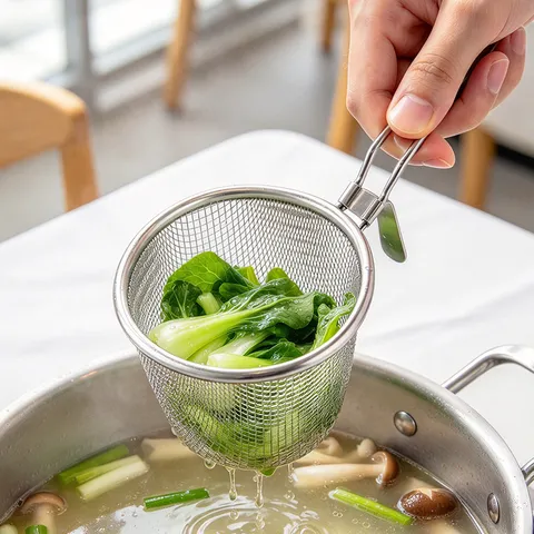 Passoire à Fondue Chinoise en Acier Inoxydable Avec Manche à Crochet Écumoire à Maille Fine pour Friture Cuisson Nouilles Outil de Cuisine
