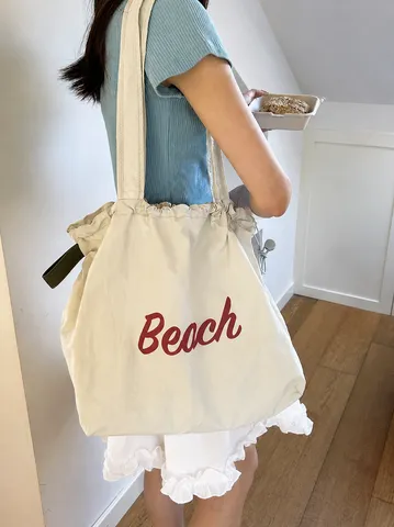 Borsa Tote in Tela da Donna Casual Grande Capacità Stampa di Lettere Borsa a Tracolla Commuter Shopper