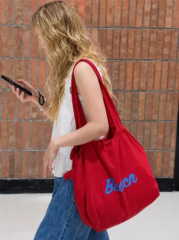 Borsa Tote in Tela da Donna Casual Grande Capacità Stampa di Lettere Borsa a Tracolla Commuter Shopper
