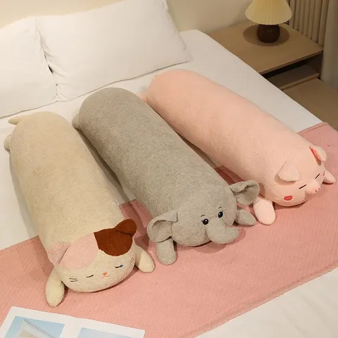 Cute Cartoon Cat Elephant Pig Long Plush Pillow Soft Stuffed Animal Body Pillow For Sleeping Leg-Clipping Comfortable Home Decor Cylindrical Toy
