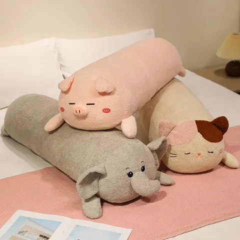 Cute Cartoon Cat Elephant Pig Long Plush Pillow Soft Stuffed Animal Body Pillow For Sleeping Leg-Clipping Comfortable Home Decor Cylindrical Toy