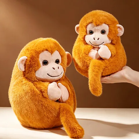 Cute Simulation Monkey Plush Toy Round Ball Shape Soft Stuffed Animal Doll Long Tail Soothing Toy Birthday Gift For Kids