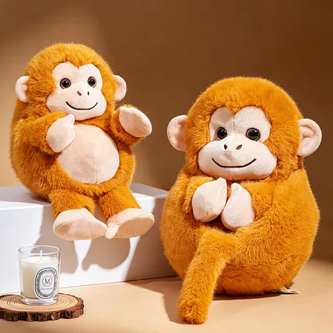 Cute Simulation Monkey Plush Toy Round Ball Shape Soft Stuffed Animal Doll Long Tail Soothing Toy Birthday Gift For Kids