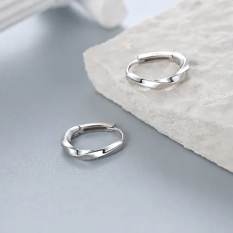 925 Sterling Silver Mobius Ring Earrings Minimalist Geometric Hoop Earrings French Vintage Style Jewelry Gift For Women