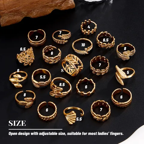 Vintage Ocean Style Shell Open Ring Set Fashionable Irregular Metal Leaf And Geometric Alloy Ring Set For Women Jewelry