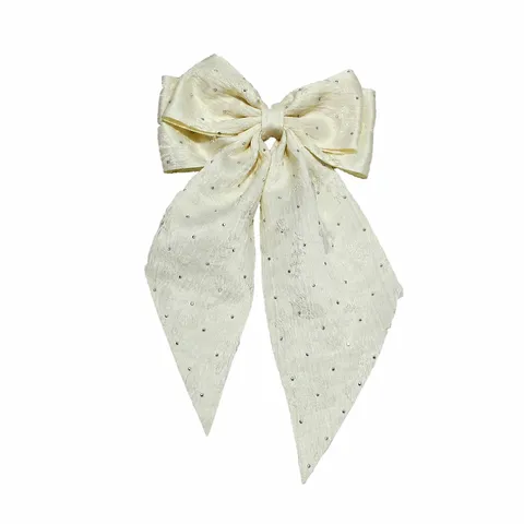Pinza de Pelo de Lazo Grande de Satén Con Strass Cinta Larga Horquilla de Resorte Accesorios de Cabello Dulce para Mujeres