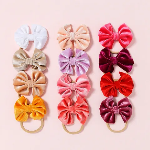 Handmade Velvet Bow Hair Ties For Children Cute Solid Color Elastic Hair Ropes Baby Hair Accessories