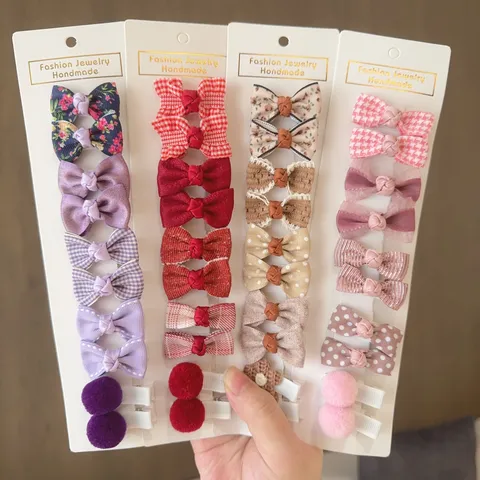 Set di Fermagli per Capelli per Bambini Fiocchi in Tessuto Fatti a Mano Forcine Carine Pois Pom Pom Accessori per Capelli per Ragazze