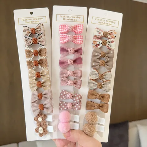 Set di Fermagli per Capelli per Bambini Fiocchi in Tessuto Fatti a Mano Forcine Carine Pois Pom Pom Accessori per Capelli per Ragazze