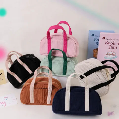 Sac de Rangement Minimaliste en Velours Côtelé Couleur Unie Multifonction Petit Sac à Main Trousse à Crayons Grande Capacité Résistant à la Saleté