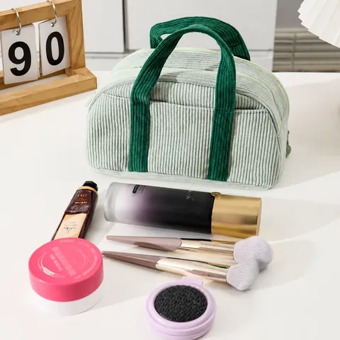 Sac de Rangement Minimaliste en Velours Côtelé Couleur Unie Multifonction Petit Sac à Main Trousse à Crayons Grande Capacité Résistant à la Saleté