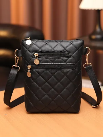 Womens Mini Crossbody Bag Fashion Quilted Shoulder Bag PU Leather Multi Zipper Phone Purse Casual Daily Handbag