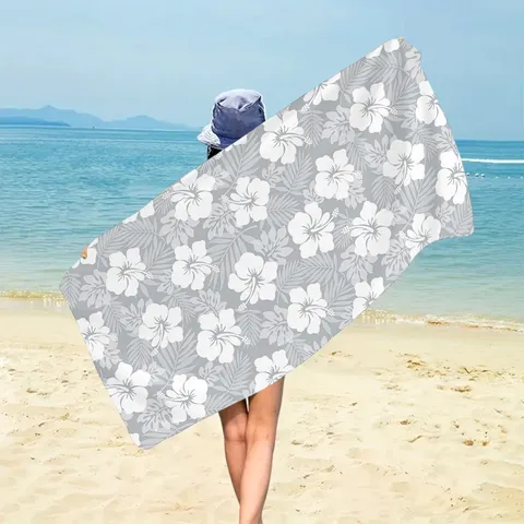Microfiber Beach Towel Digital Printed Tropical Plant Beach Pattern Portable Travel Absorbent Bath Towel For Outdoor Vacation
