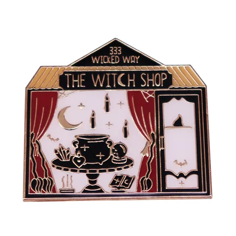 Halloween Zauberladen Brosche Emaillierter Geist Fledermaus Kristall Mond Stab Kessel Abzeichen Kreatives Metall Reversnadel Schmuck Geschenk