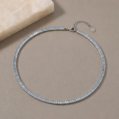 Collar Con Colgante De Circonita Cuadrada De Cobre Minimalista Collar De Gargantilla Geométrica Plateada Para Mujer Joyería De Moda