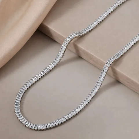 Collar Con Colgante De Circonita Cuadrada De Cobre Minimalista Collar De Gargantilla Geométrica Plateada Para Mujer Joyería De Moda