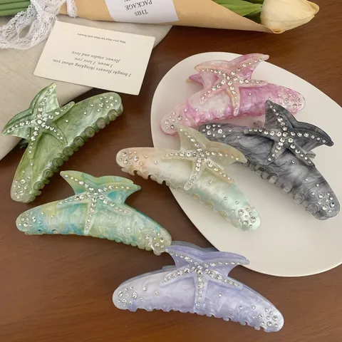Pinza de Pelo de Acetato Colorida Pinza de Tiburón Grande con Estrés de Estrella de Mar Accesorios Elegantes