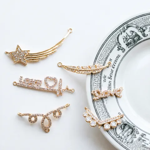 Kupfer Strass Stern Feder Liebe Krone Anhänger DIY Handgemachte Kette Ohrring Schmuck Zubehör Herstellung Material