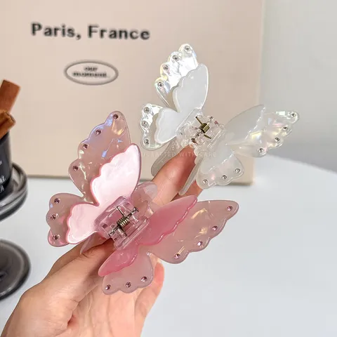 Molla per Capelli a Farfalla Doppio Strato Dolce Acetato Strass Fermaglio per Donna Accessori Giornalieri