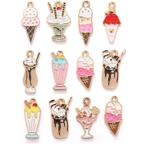 DIY Alloy Enamel Ice Cream Sundae Pendants Cute Food Charms For Bracelet Necklace Keychain Jewelry Making Accessories Craft