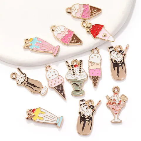 DIY Alloy Enamel Ice Cream Sundae Pendants Cute Food Charms For Bracelet Necklace Keychain Jewelry Making Accessories Craft