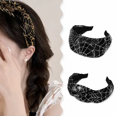 Halloween Geknoteter Breiter Haarreif Kürbis Spinnennetz Fledermaus Bedruckt Haarschmuck Für Damen Festival Party Haarstyling