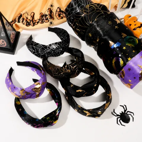 Halloween Geknoteter Breiter Haarreif Kürbis Spinnennetz Fledermaus Bedruckt Haarschmuck Für Damen Festival Party Haarstyling