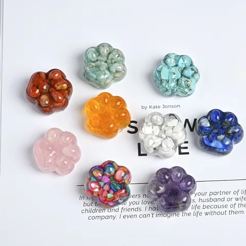 Natural Crystal Gravel Resin Cat Paw Figurine Creative DIY Handmade Crystal Stone Animal Ornament Desktop Decor Craft