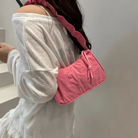 Borsa a Spalla Quadrata da Donna Minimalista Con Cinturino Trendy Con Volant e Dettagli a Fiocco Borsa Sottobraccio in Tessuto Leggero