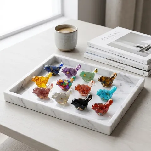 Kristal Gebroken Steen Epoxyhars Vogel Ornament Schattige Bladgoud Dier Beeldje Desktop Home Decor Ambacht Cadeau