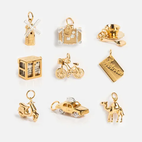 Vintage Copper Gold Plated Travel Theme Mini Charms Pendant Only For Jewelry Making Suitcase Bicycle Camel Scooter Taxi MetroCard