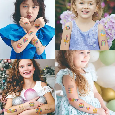 Adesivi Tatuaggi Temporanei Bambini Design Assortiti Cartoni Animati Unicorno Carta Trasferimento Acqua Festa