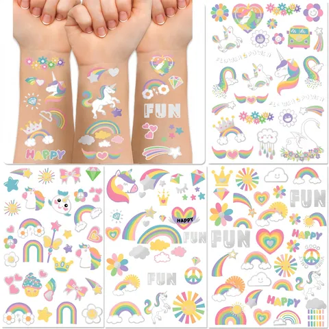 Adesivi Tatuaggi Temporanei Bambini Design Assortiti Cartoni Animati Unicorno Carta Trasferimento Acqua Festa