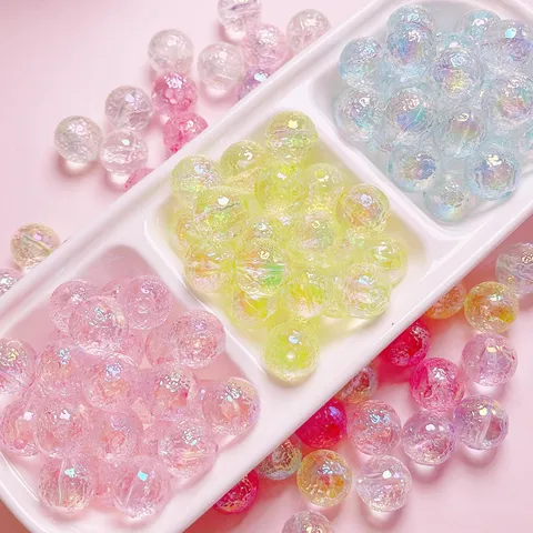 DIY Acrylic Crackle Beads Iridescent Glacier Round Beads For Handmade Jewelry Making Phone Chain Craft Accessories