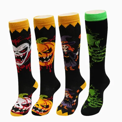 Unisex Halloween Crew Socks Funny Skull Pumpkin Vampire Witch Pattern Mid-Calf Casual Socks Fall Holiday Party Footwear