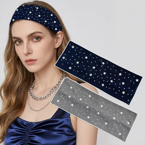 Bandeau Étoile Rivet Vintage Américain pour Sport Quotidien Bande de Cheveux Élastique