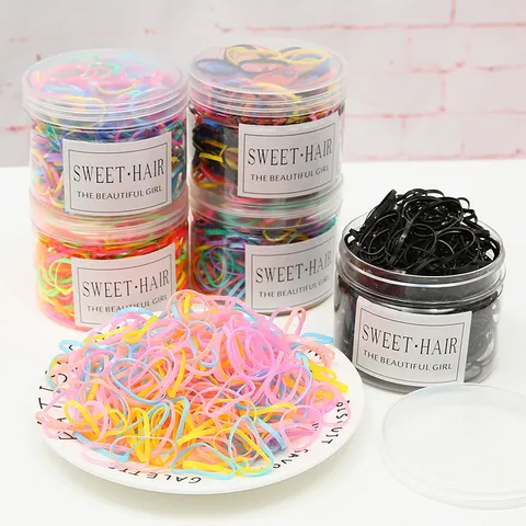 Elastici per Capelli ad Alta Elasticità Bottiglia Tonda Chiara Scatola Piccoli Elastici Colorati Neri Accessori Capelli per Bambini