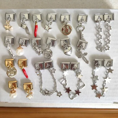 Maillon de Bracelet Charm Modulaire en Acier Inoxydable Pendentif DIY interchangeable Mignon Ours Étoile Cœur Nœud Bijou Cadeau