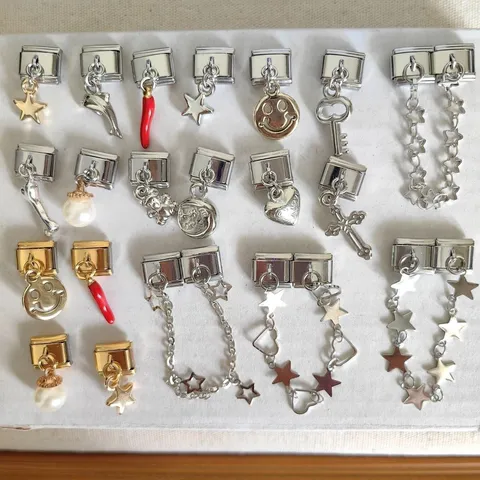 Maglia di Bracciale Charm Modulare in Acero Inossidabile Ciondolo DIY Intercambiabile Orso Carino Stella Cuore Fiocco Gioiello