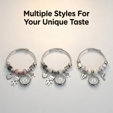 Stainless Steel Quartz Watch Women Bracelet Watch Cute Bear Dolphin Crystal Charm Watch