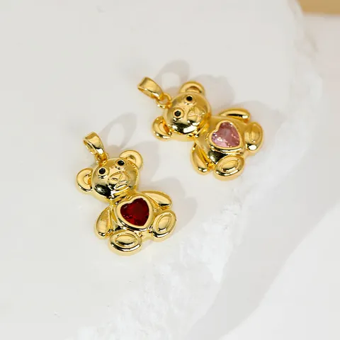 Ciondolo Piccolo Orsetto Carino in Rame Placcato Oro 18K con Strass Cuore per Accessori Creazione Gioielli Collana Orecchini
