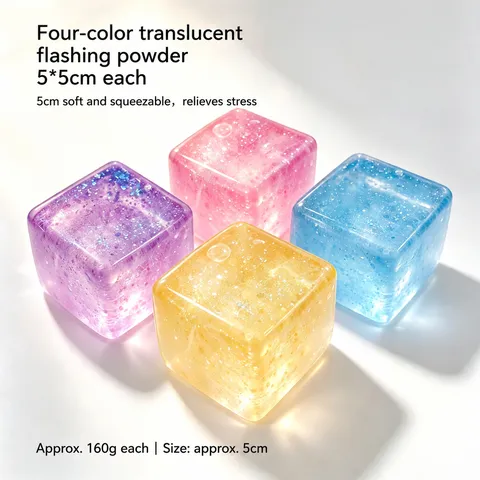 Jouet Squishy Transparent Pailleté Rebond Lent Cube de Maltose Nouveauté Venting Jouet Anti-Stress pour Adultes Adolescents