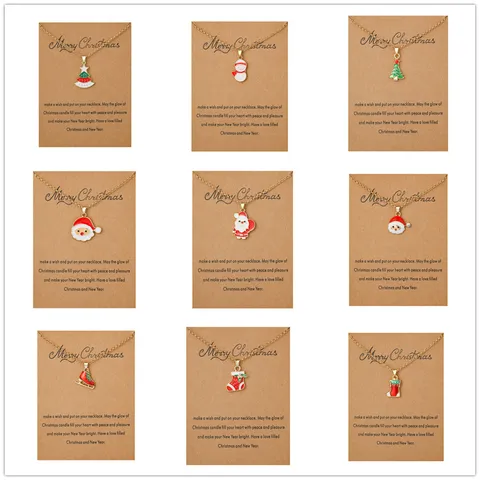 Christmas Alloy Pendant Necklace Cute Cartoon Santa Claus Design Festive Holiday Jewelry Gift Card Necklace For Women