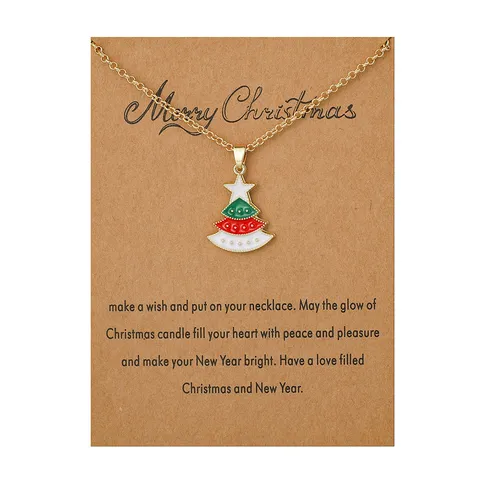 Christmas Alloy Pendant Necklace Cute Cartoon Santa Claus Design Festive Holiday Jewelry Gift Card Necklace For Women
